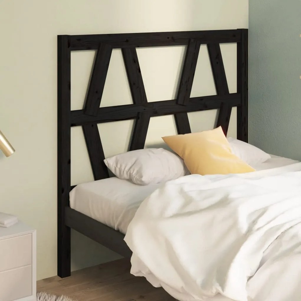 Testiera Per Letto Nera 106x4x100 Cm İn Legno Massello Di Pino /