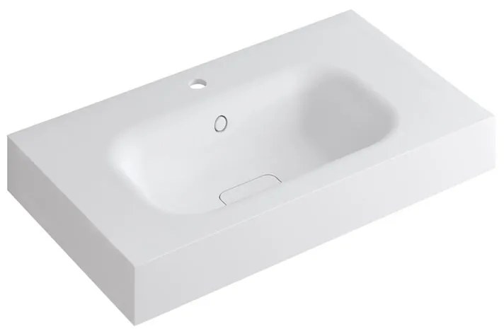Lavabo integrale rettangolare vasca centrale L 90.5 x H 15 x P 46 cm in resina bianco lucido