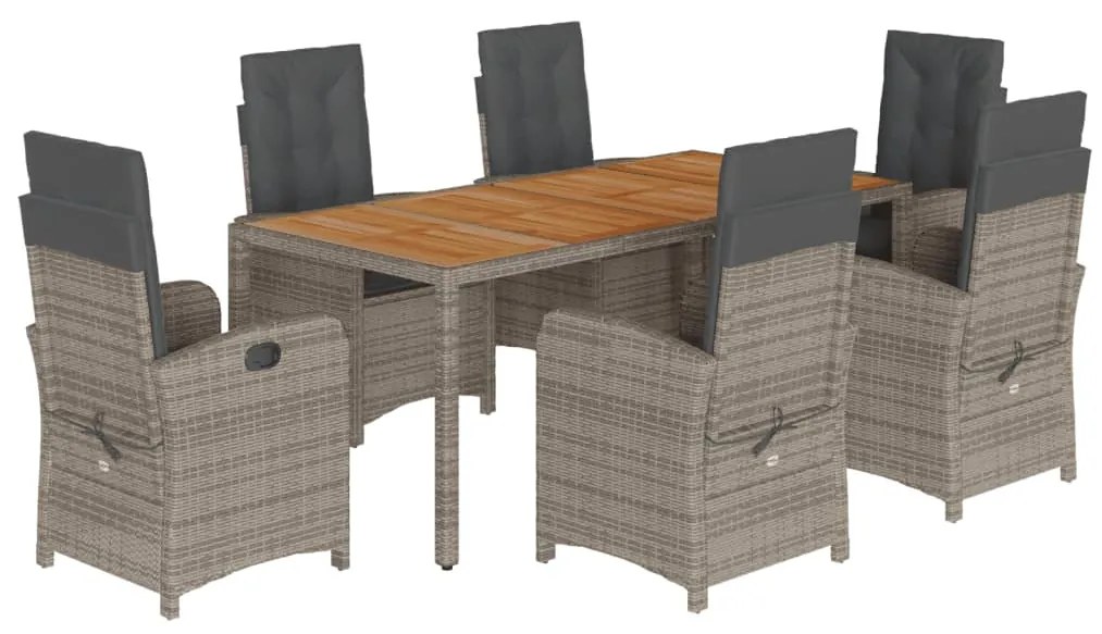 Set da pranzo da giardino 7 pz con cuscini in polyrattan grigio