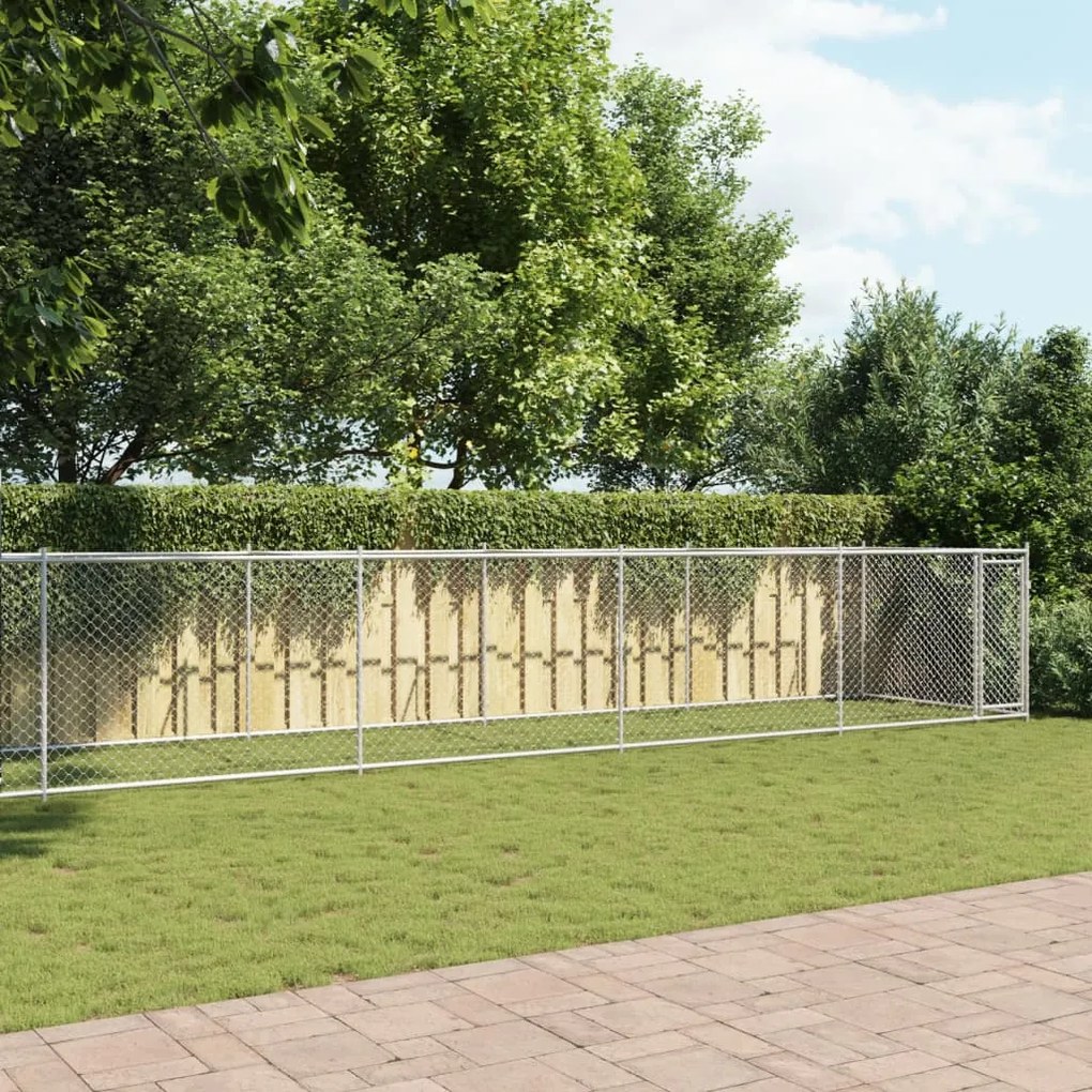 Gabbia per cani con porta grigia 10x2x1,5 m in acciaio zincato