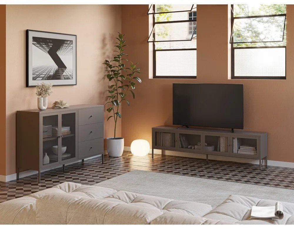 Mobile TV grigio in metallo 160x50x35 cm Fayna – Marckeric