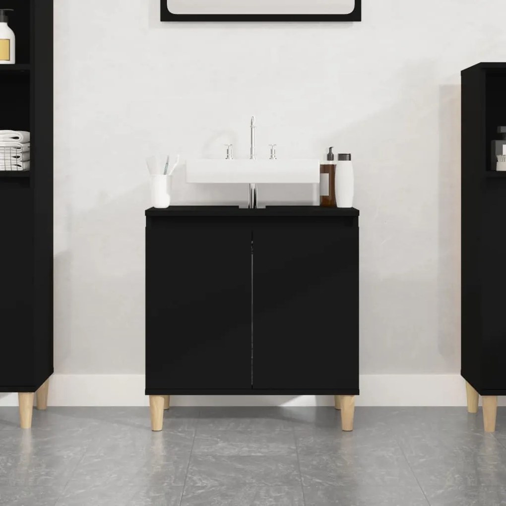 Mobile Lavabo Nero 58x33x60 Cm İn Legno Multistrato /