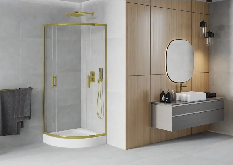 Mexen Rio cabina doccia semicircolare 80 x 80 cm, trasparente, oro + piatto Rio, bianco - 863-080-080-50-00-4710