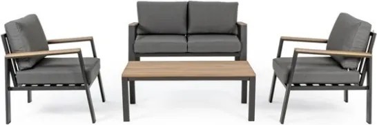 Salotto Da Esterno In Alluminio Antracite Inserti Legno Con Cuscini E Tavolino Belmar Bizzotto