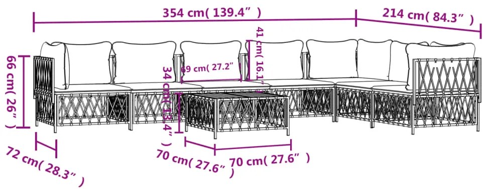 Set Salotto da Giardino 8 pz con Cuscini in Acciaio Bianco