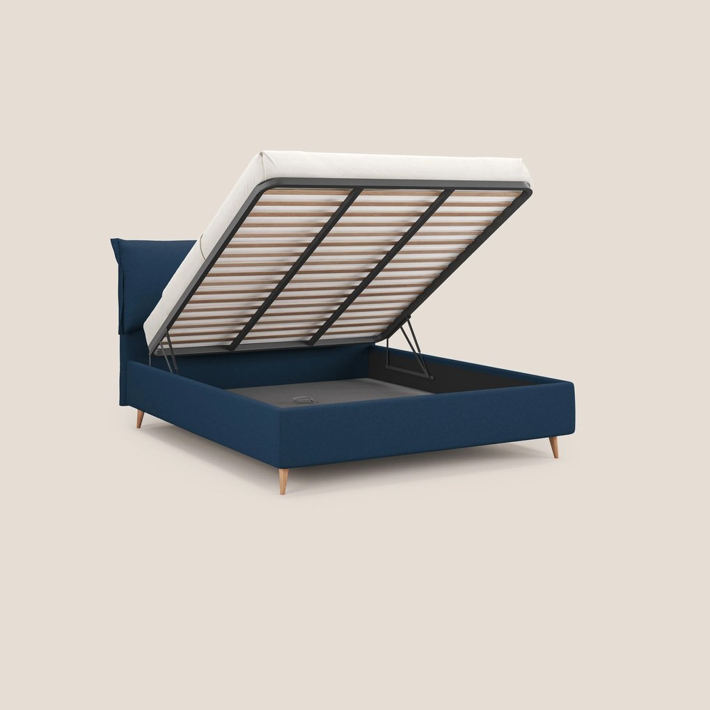 Elettra letto contenitore imbottito e sfoderabile con cuscini testata in tessuto impermeabile T13 blu