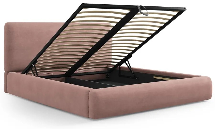 Letto matrimoniale imbottito rosa con vano contenitore e doghe 160x200 cm Colonel - Cosmopolitan Design