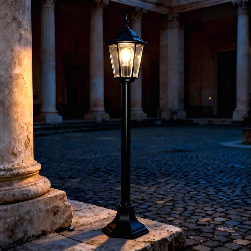 Paletto Lanterna Vintage 100cm E27 IP54 Nero - Serie Tosca