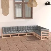 Set Divani da Giardino 7 pz con Cuscini Legno Massello di Pino 3076794