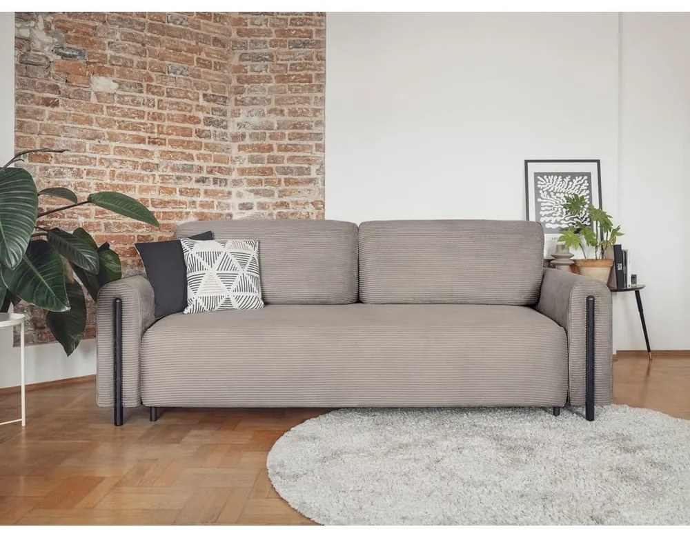 Divano marrone chiaro allungabile/con contenitore e rivestimento in velluto a coste 244 cm Arcadova – ELTAP