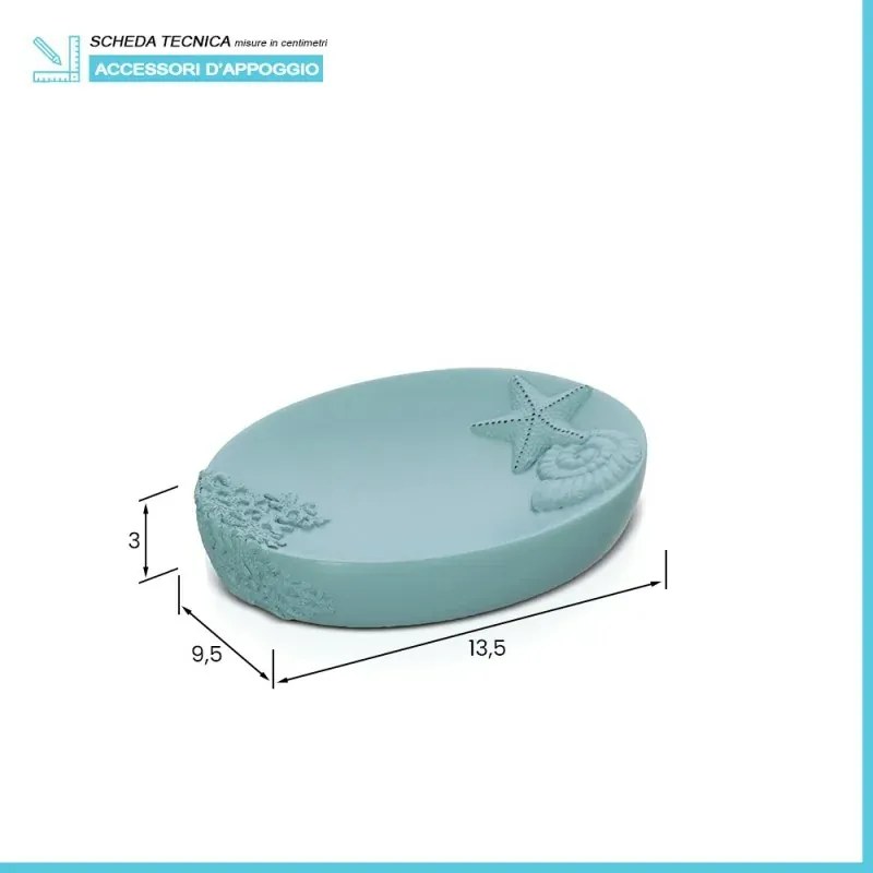 Set accessori bagno 3 pezzi da appoggio in resina acquamarina Coral