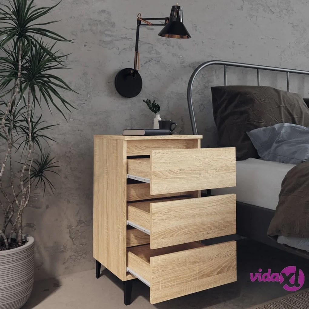 vidaXL Comodini con Gambe in Metallo 2pz Rovere Sonoma 40x35x69 cm