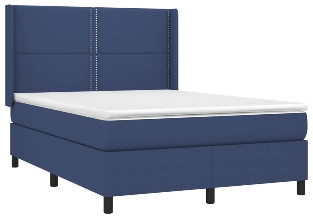 Letto a Molle con Materasso e LED Blu 140x190 cm in Tessuto