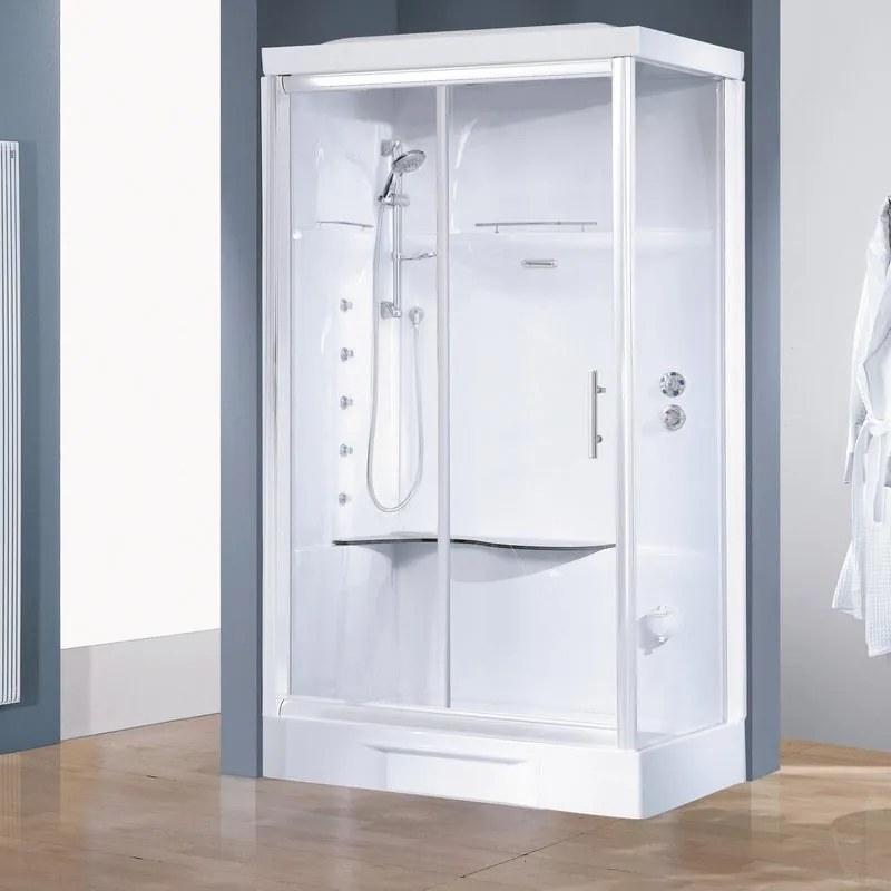 Cabina doccia idromassaggio rettangolare Cayenne 80 x 120 cm sinistra completa di bagno di vapore e aromaterapia