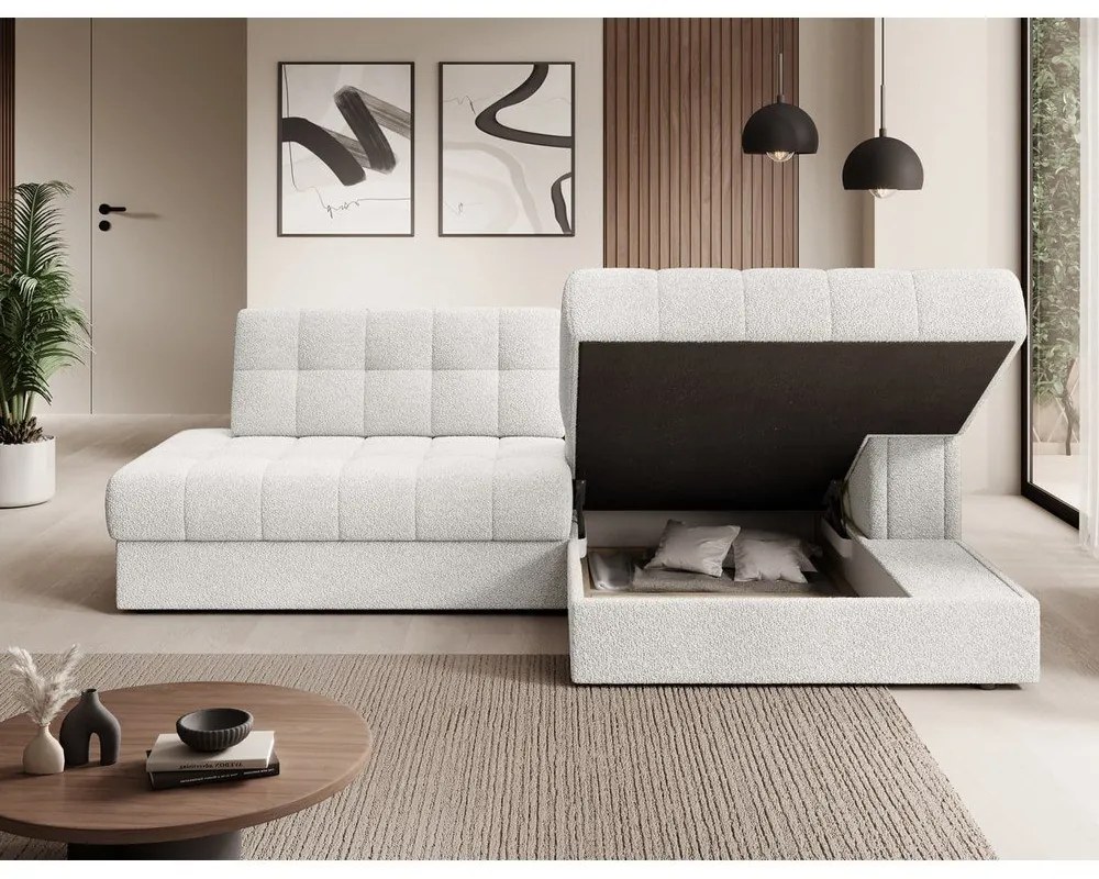 Divano angolare color crema allungabile (con penisola a destra/con chaise lounge) con rivestimento in bouclé Blezalt – ELTAP