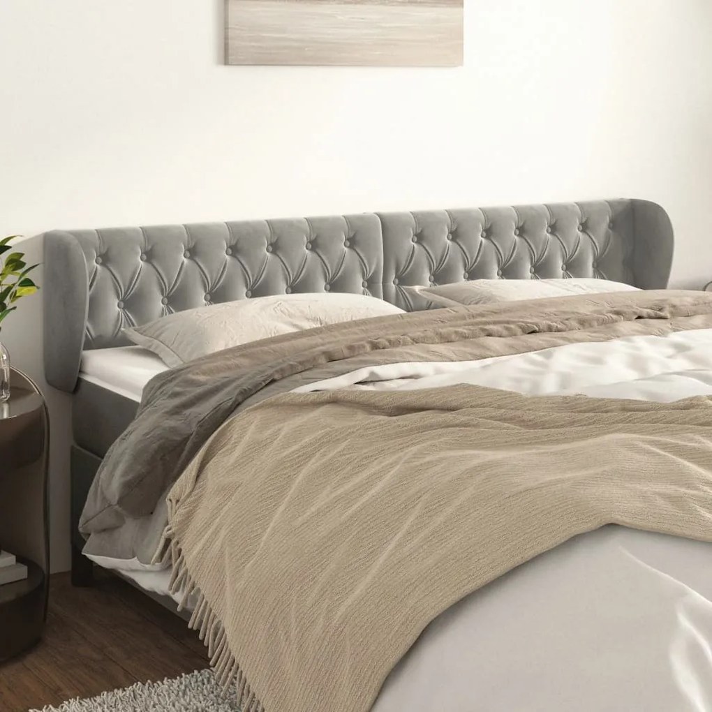 Testiera Ad Orecchio Grigio Chiaro 183x23x78/88 Cm İn Velluto /