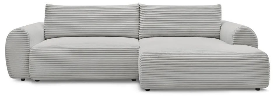 Divano angolare in grigio chiaro allungabile (con penisola a destra) con rivestimento in velluto a coste Lucien – Bobochic Paris