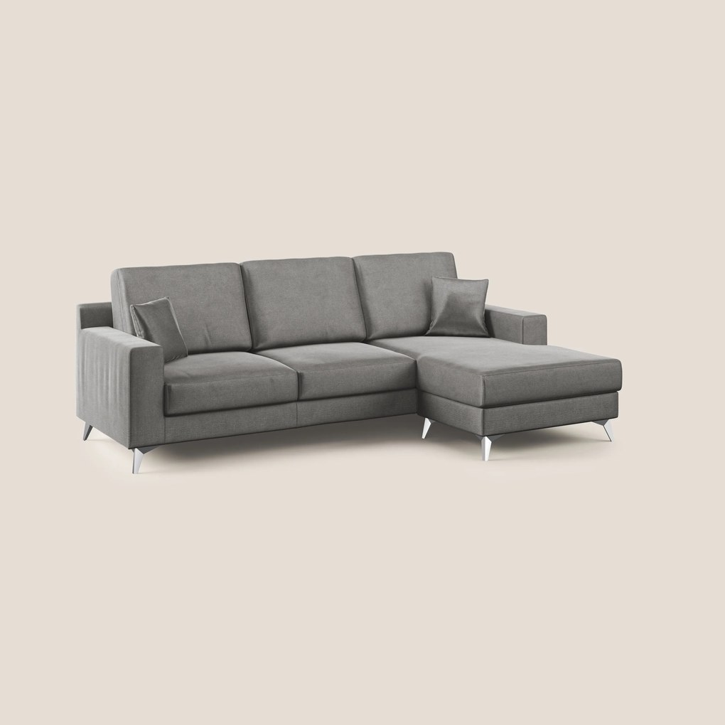 Michael divano moderno angolare con penisola in morbido velluto impermeabile T01 grigio