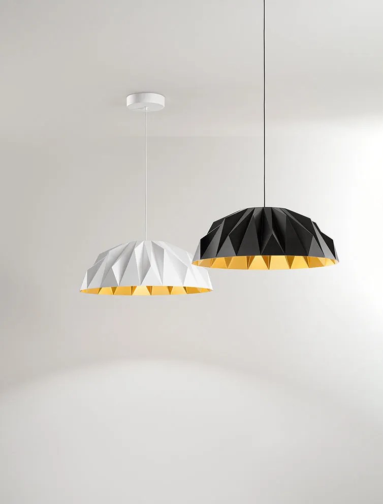 Perenz Prisma - sospensione acrilico geometrica Ø56 cm disponibile nei colori bianco opaco + oro e nero opaco + oro