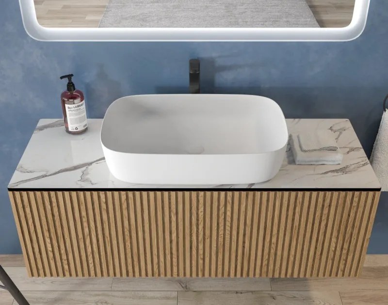Mobile bagno sospeso 120cm rovere effetto cannettato KDS-120P - KAMALU