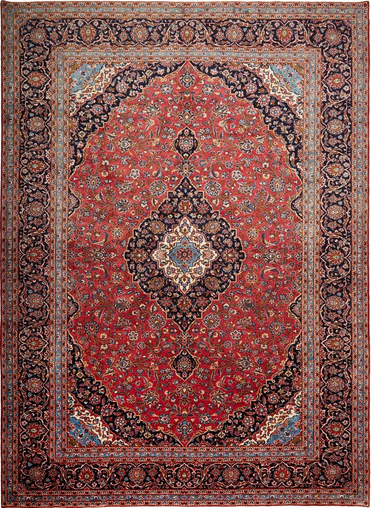 Kashan Tappeto persiano 410x300 Blu (Iran) Annodato A Mano