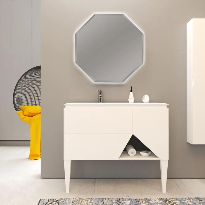 Mobile sottolavabo e lavabo Vintage per vasca a sinistra bianco opaco L 105 x H 55 x P 45.3 cm