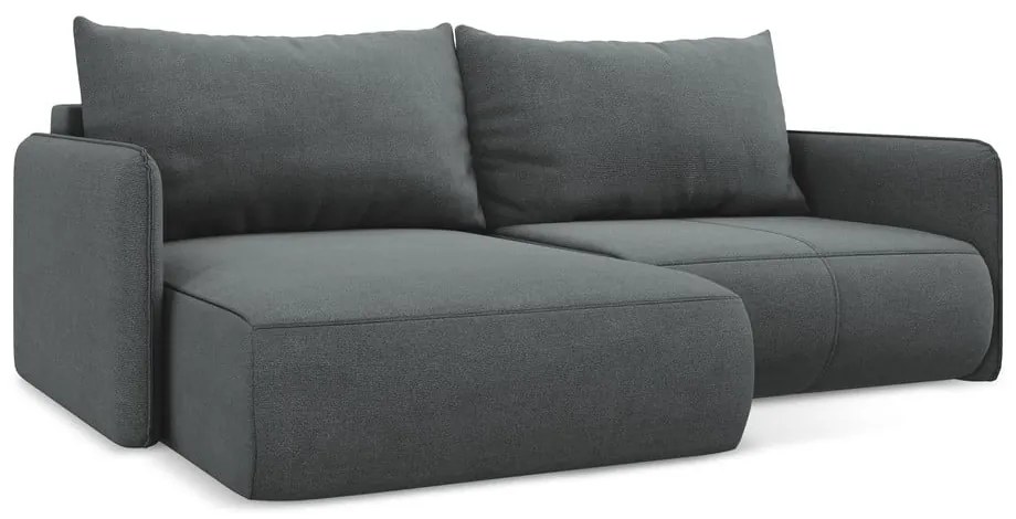 Divano angolare grigio allungabile/con contenitore (con penisola a sinistra) Nanea – Makamii