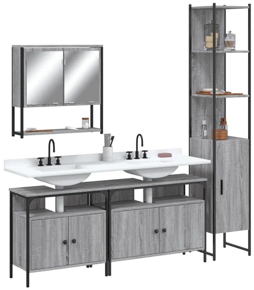 Set Mobili Da Bagno 4 Pz Grigio Sonoma İn Legno Multistrato /