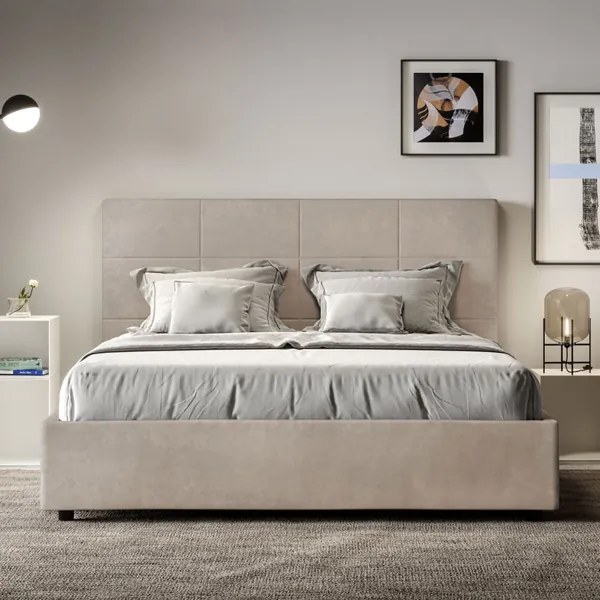 Letto matrimoniale e rete 160x190 in microfibra sabbia Mika