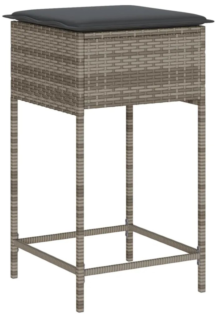 Set bar da giardino 5 pz con cuscini in polyrattan grigio