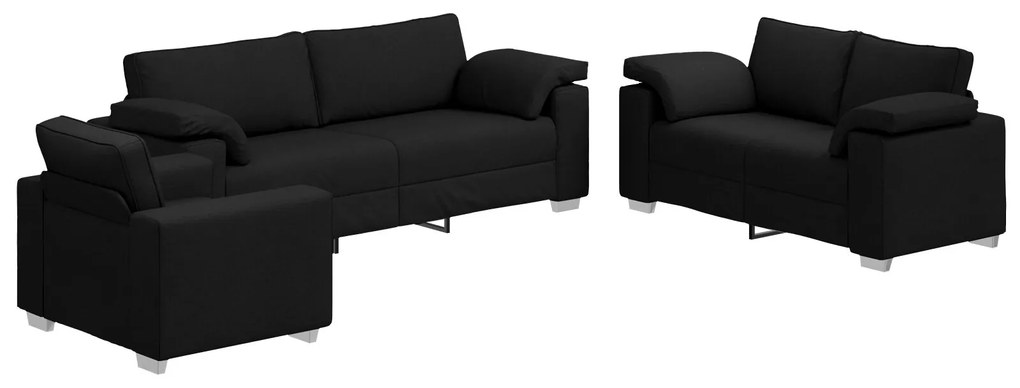 Set divano 3 pezzi con cuscini tessuto nero
