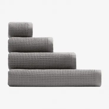 Set 4 Asciugamani Fiorala In Cotone Waffle Grigio Visone - Sklum