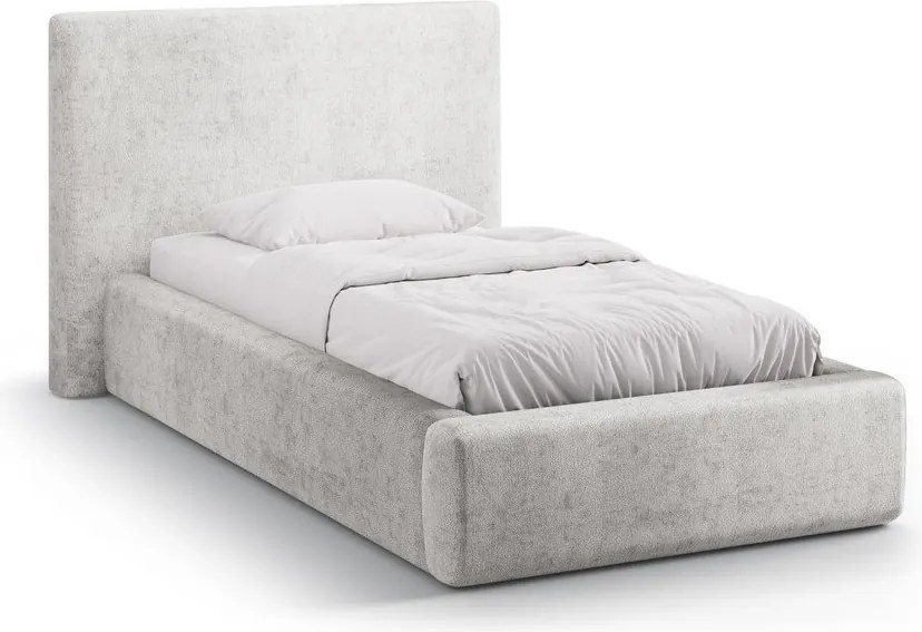 Letto singolo imbottito grigio chiaro con contenitore con rete inclusa 90x200 cm Amy – Micadoni