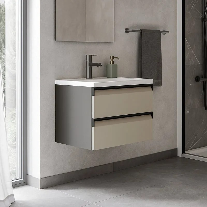 Mobile da bagno sospeso sotto lavabo Fusion L80 H40 P45 cm sabbia, 2 cassetti