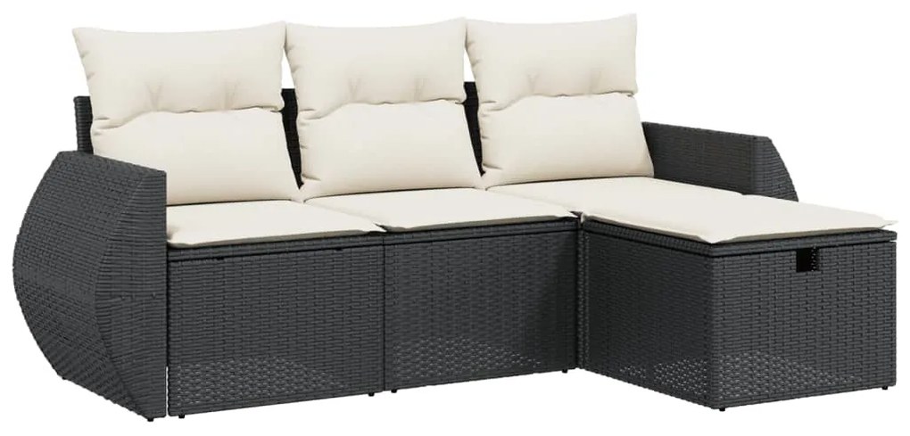 Set Divani da Giardino 4 pz con Cuscini Nero in Polyrattan