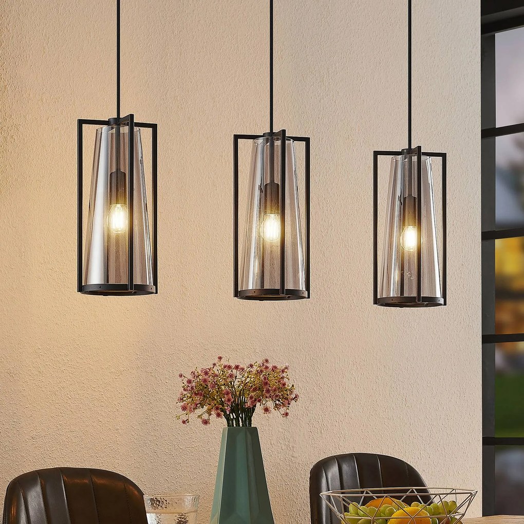 Lampada a sospensione Rufina Lucande, dimmerabile, Alluminio / Grigio / Zincato, Soggiorno / Sala da pranzo, Vetro, Design, Lampada a sospensione