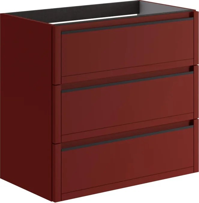 Mobile da bagno sospeso sotto lavabo L 79.5 x H 78 x P 45.5 cm rosso opaco, 3 cassetti TRATTO