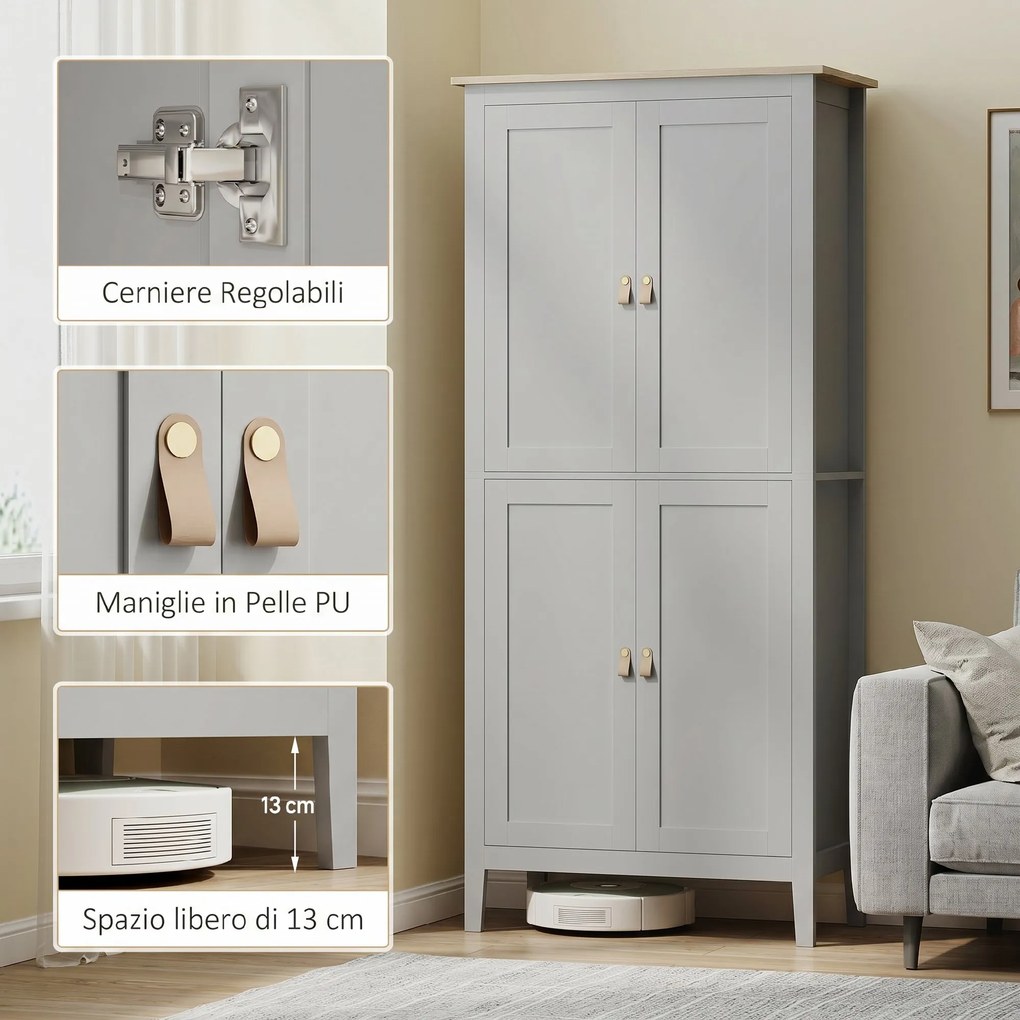 Credenza Mobile da Cucina 80x40x176,5 cm con Luce LED Dimmerabile a 3 Colori Ripiani Regolabili in MDF Bianco...