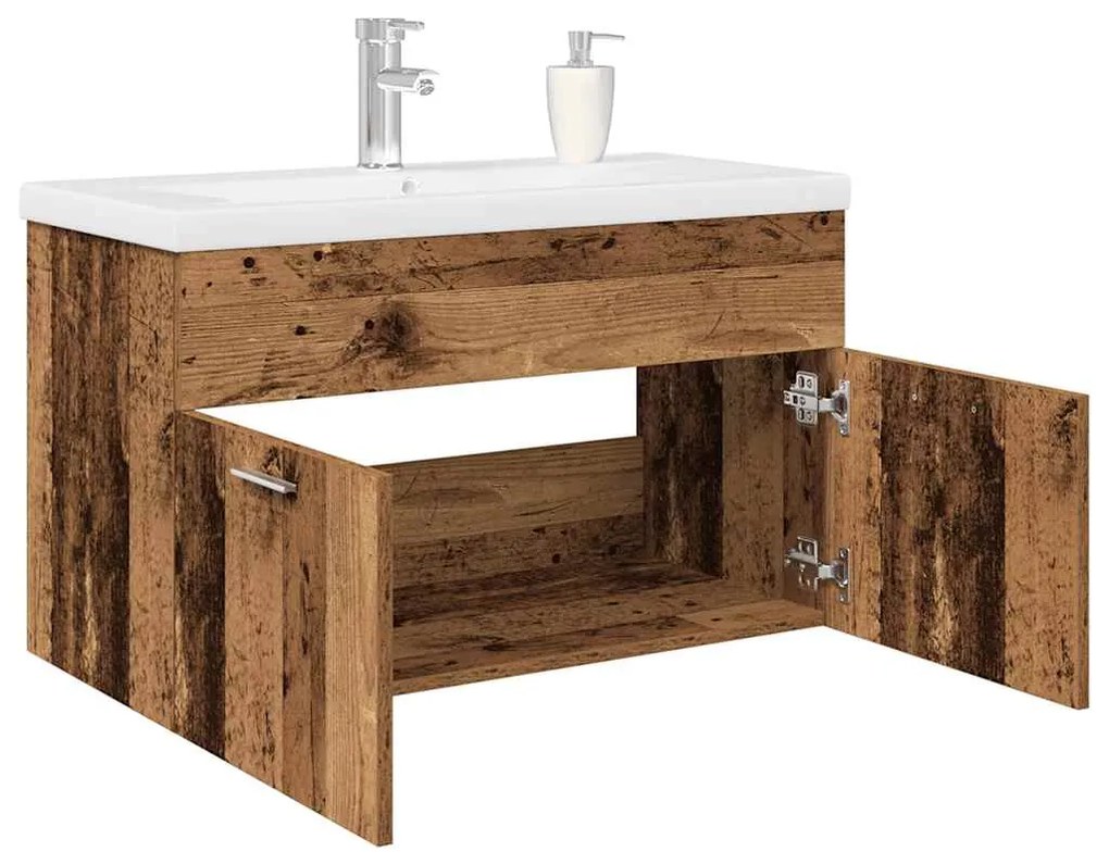Mobile Da Bagno Con Lavabo Integrato E Rubinetto Legno Antico /