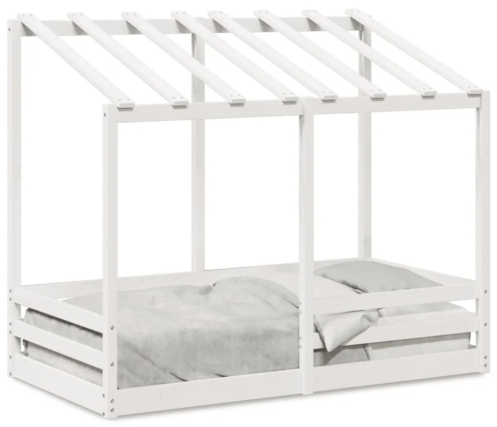 Letto Per Bambini Con Tetto Bianco 70x140cm Legno Massello Pino /