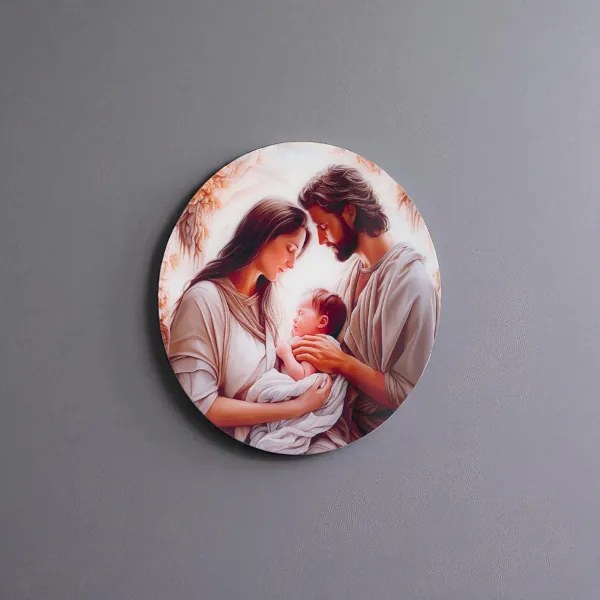 Quadro in vetro temperato D65 cm moderno Bianco - Sacra Famiglia