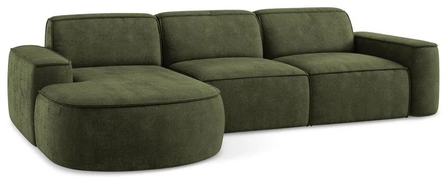 Divano angolare verde (con penisola a sinistra/con chaise lounge) con rivestimento in ciniglia Omao – Makamii