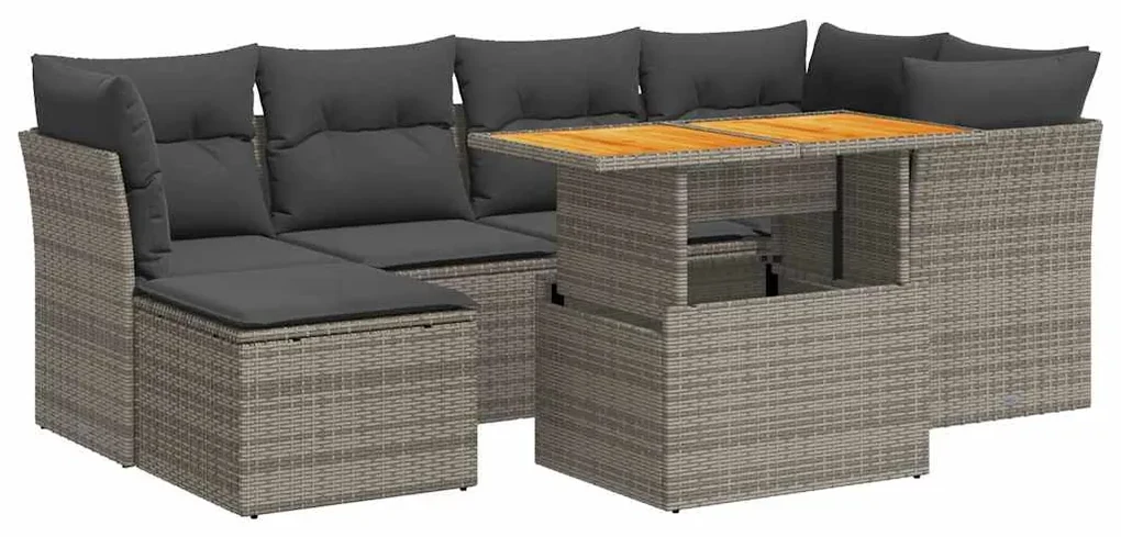 Set divani da giardino 7 pz con cuscini grigio in polyrattan