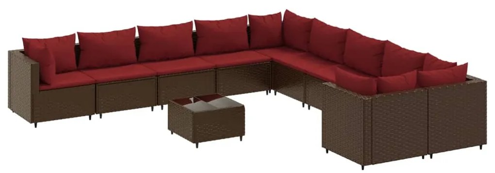 Set divani da giardino 11 pz con cuscini polyrattan marrone