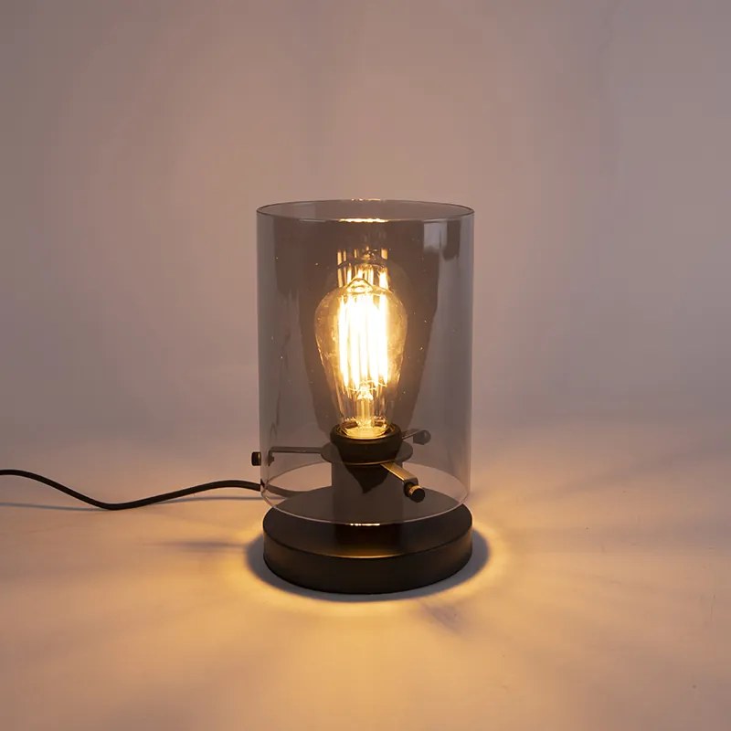 Lampada da tavolo di design nera con vetro fumé - Dome