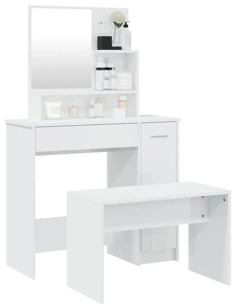 Set tavolo da toeletta bianco lucido 86,5x35x136 cm