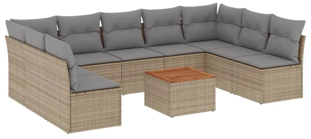 Set divano da giardino 10 pz con cuscini beige in polyrattan