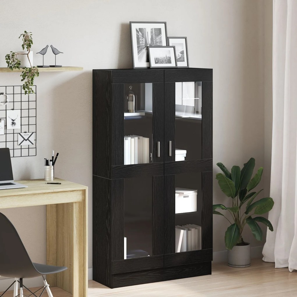 Libreria nera in finitura rovere di 82,5x30,5x150 cm in legno ingegnerizzato