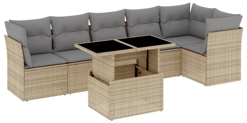 Set divani da giardino 7 pz con cuscini beige in polyrattan