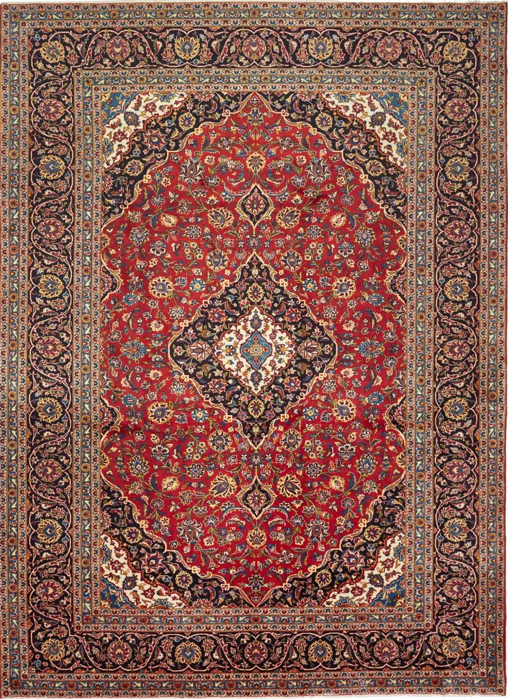 Kashan Tappeto 380x270 Rosso (Iran) Annodato A Mano